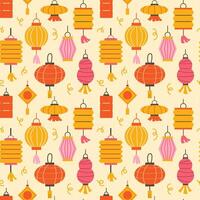 Seamless pattern with Chinese paper lanterns on a light background vector