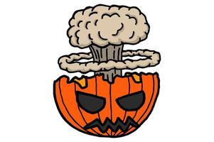 Puff of Smoke from Atomic Bomb Explosion Inside a Halloween Pumpkin Head vector
