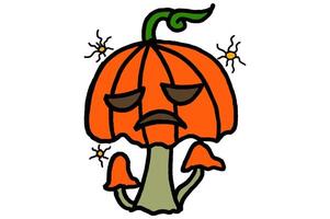 Mushroom Character With a Halloween Pumpkin Head who is moody vector