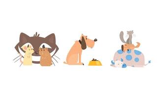Funny animal characters in different situations, cat and mice, dog, sleeping animals Illustration vector