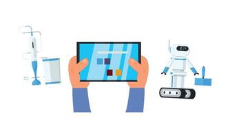 Robot and blender controlled via tablet with remote control app, Illustration vector