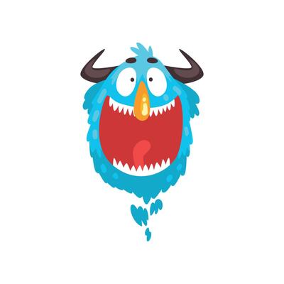 Funny horned monster, colorful fabulous cartoon creature character Illustration