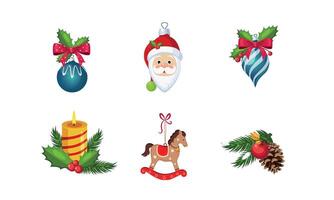 Christmas decoration elements set, New Year holiday objects Illustration vector