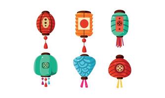 Colorful Chinese festival lanterns set, decorative design elements Illustration vector