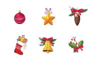 Collection of Christmas decoration elements, New Year holiday objects Illustration vector