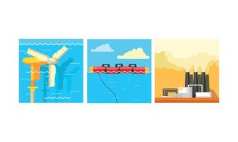 Clean and polluting energy generation production, alternative energy generators and power plant Illustration vector