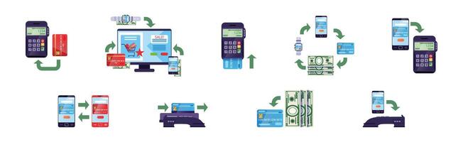 Mobile Payment and Wireless Paying Method Set vector