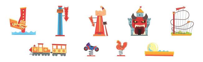 Amusement Park Attraction and Funfair Entertainment Set vector