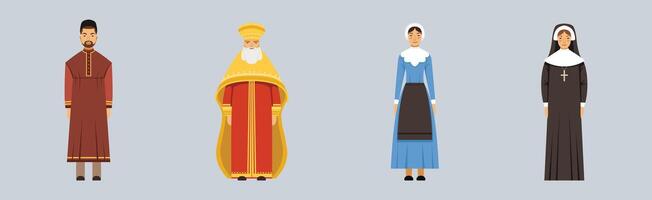 Religious People Different Character Man and Woman Standing Set vector