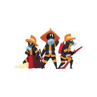 Firefighters with firefighting equipment, firemen characters in uniform at work Illustration on a white background vector