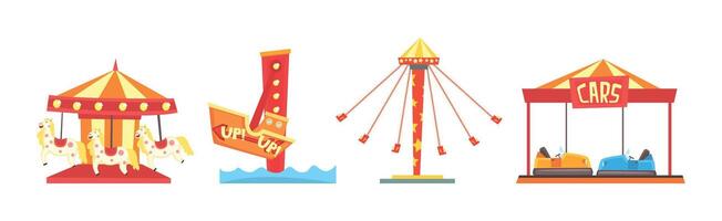Amusement Park Attraction and Funfair Entertainment Set vector