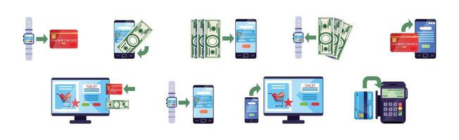 Mobile Payment and Wireless Paying Method Set vector