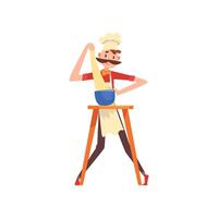 Chef preparing dough for bakery, pizza maker character, stage of preparing Italian pizza Illustration vector
