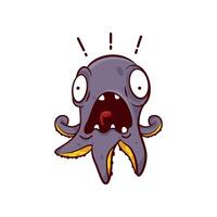Purple octopus with scared face expression. Marine creature. Screaming cartoon character. design vector
