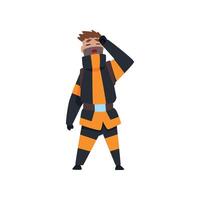 Tired fireman, firefighter character in uniform at work Illustration on a white background vector