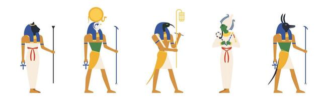 Ancient Egypt God and Goddess Standing Set vector