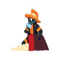 Firefighter at work, fireman character in uniform and protective mask Illustration on a white background vector