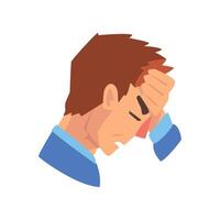 Man with a headache, migraine, health problems, sick unhappy man character, side view Illustration vector