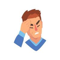 Man with a headache, migraine, health problems, sick unhappy man character Illustration vector