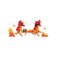 Firefighters carrying the injured on stretchers, firemen characters in uniform at work Illustration on a white background vector