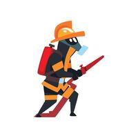 Fireman in a protective mask with fire hose, firefighter character in uniform Illustration on a white background vector