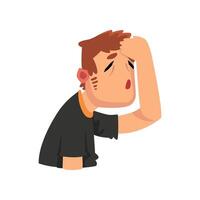 Man suffering from headache, migraine, health problems, sick unhappy man character Illustration vector