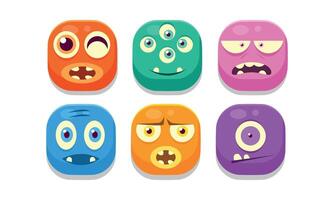 Collection of bright buttons emoticons with different emotions, colorful emoji monsters Illustration vector