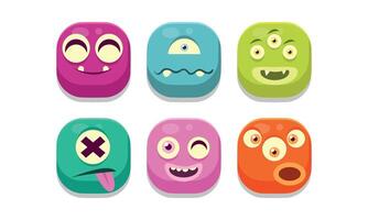 Collection of colorful buttons emoticons with different emotions, emoji monsters Illustration vector