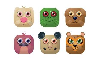 Cute animals set, square app icons, assets for GUI, web design, application store Illustration vector