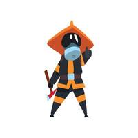 Firefighter in a protective mask with axe, fireman character in uniform at work Illustration on a white background vector