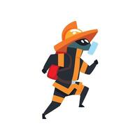 Fireman in a protective mask running, firefighter character in uniform Illustration on a white background vector