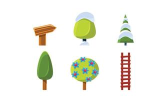 Summer and winter nature landscape elements set, assets for GUI or web design Illustration vector