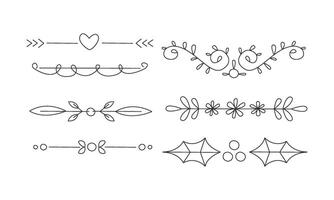 Hand drawn line borders set, decorative design elements, text dividers Illustration vector