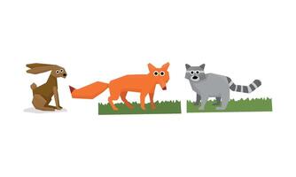 Collection of cute geometric animals, hare, fox, raccoon Illustration vector