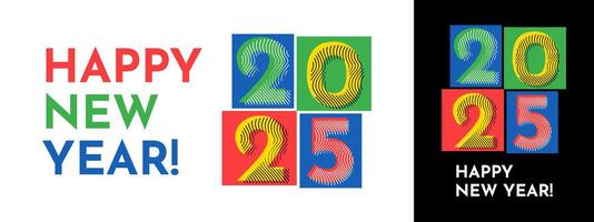 Colorful and unique design 2025 new year. Trendy and line design with colorful numbers designs. Horizontal and vertical options. Christmas Backgrounds. vector