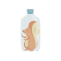 Plastic bottle with squirrel animal inside, global environmental problem, ecological disaster Illustration on a white background vector