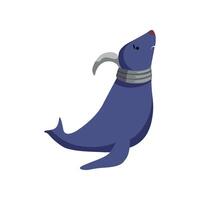 Fur seal entangled in plastic trash, global environmental problem, ecological disaster Illustration on a white background vector