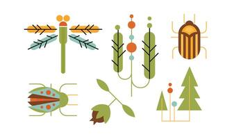 Collection of insects and trees, nature and ecology design elements Illustration vector