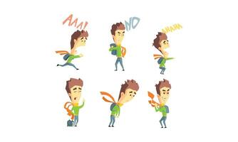 Young man showing different emotions set, guy with different facial expressions and poses Illustration vector