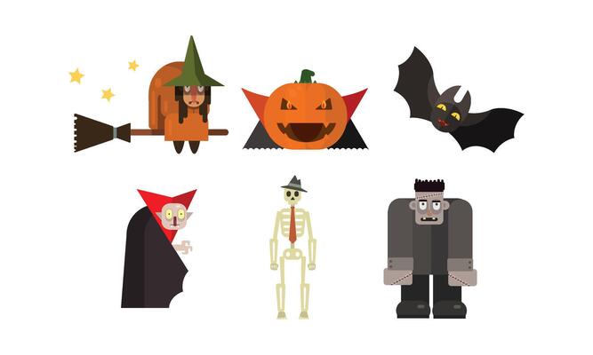 Halloween icons set, witch, pumpkin, vampire, bat, scary, skeleton, zombie, design elements for a holiday Illustration