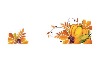 Thanksgiving banner with autumn colorful leaves and pumpkin, border frame with space for text Illustration vector