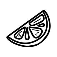 hand drawn lemon piece isolated on white background icon. Funny doodle slices of lemon for seasonal design, textile, decoration caffe or greeting card. Retro isolated sketches in vintage style. vector