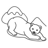 Playful Polar Bear Cub Rolling in Snow - Minimalist Mountain Line Art illustration vector