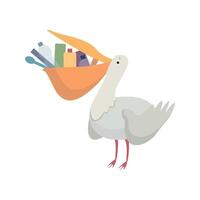 Pelican with plastic trash in its beak, global environmental problem, ecological disaster Illustration on a white background vector