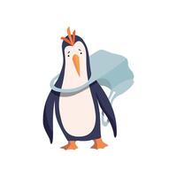 Penguin and plastic bag, global environmental problem, ecological disaster Illustration on a white background vector