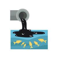 Toxic waste flowing from the pipe and poisoning fish, global environmental problem, ecological disaster Illustration on a white background vector