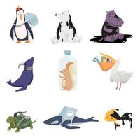 Global environmental problems set, pollution of water, air, earth, ecological disasters Illustration on a white background vector