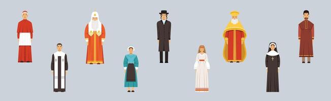 Religious People Different Character Man and Woman Standing Set vector