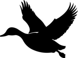 A black silhouette of a duck flying vector