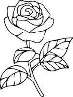 A rose coloring page with leaves outline vector
